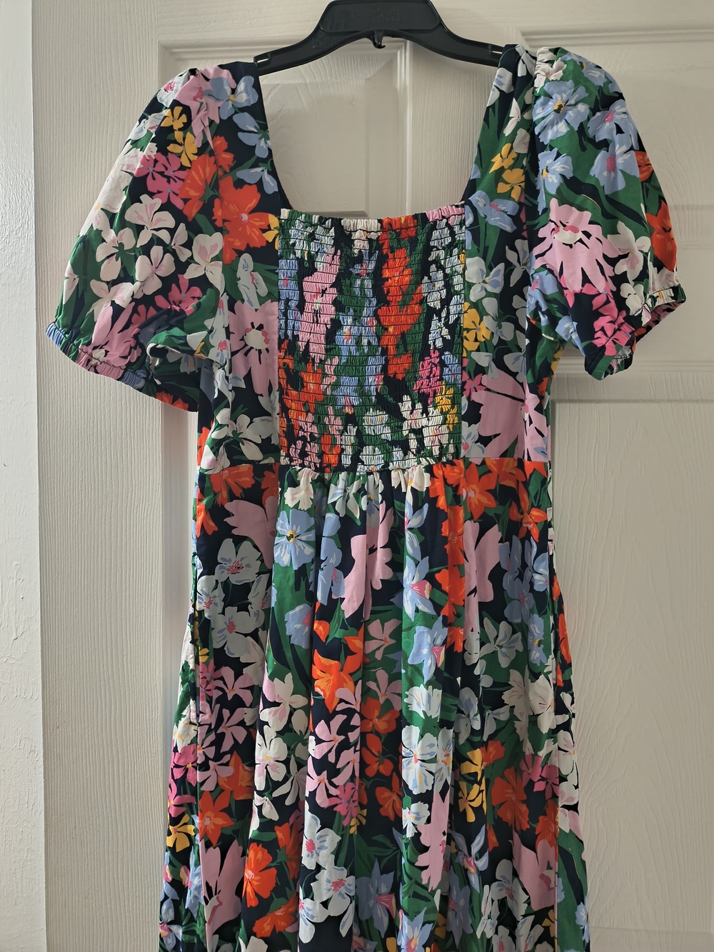 Old Navy Navy Floral Maxi Dress with Puff Sleeves - Picture 2 of 4